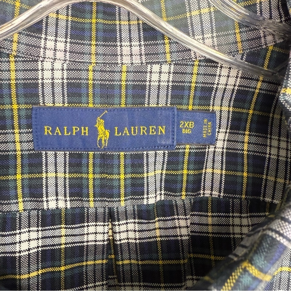 Ralph Lauren Dress Shirt Blue Plaid Button Up Embroidered 100% Cotton Oxford 2XB - Picture 2 of 4